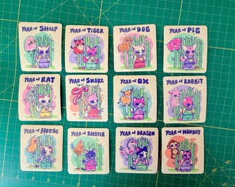 Chinese Zodiac Cat Stickers, Sticker Set, Kawaii Themed Stickers, Vinyl Stickers, Planner Waterbottle Laptop Stickers Decals, Lunar New Year