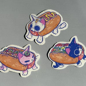 Hot Dog Katze Aufkleber, Aufkleber Set, Kawaii Themed Aufkleber, Vinyl Aufkleber, Planer Wasserflasche Laptop Aufkleber Aufkleber