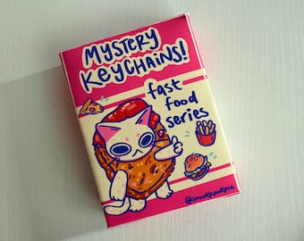 Mystery Box Cute Fast Food Cat Themed Acrylic Keychains, Cat Keychains, hamburger, catburger, chicken nugget