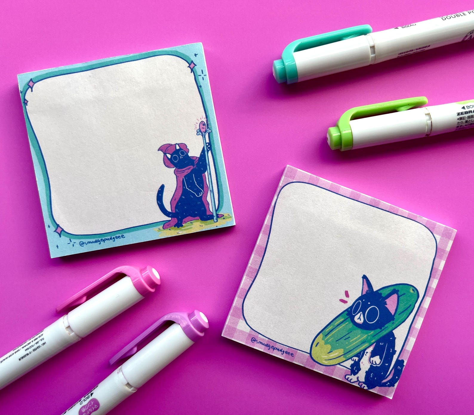 Cute Cat Post It Notes, Sticky Notes, Cucumber Cat, Wizard Cat - Etsy