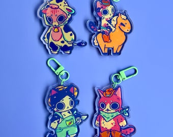 Country Cowboy Cat Acrylic Keychains, bag charms, meme cat, kawaii, cute,