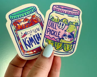 Pickle Jar Kimchi Cat Sticker, funny food relatable sticker, Vinyl Stickers, Planner Waterbottle Laptop Stickers Decals