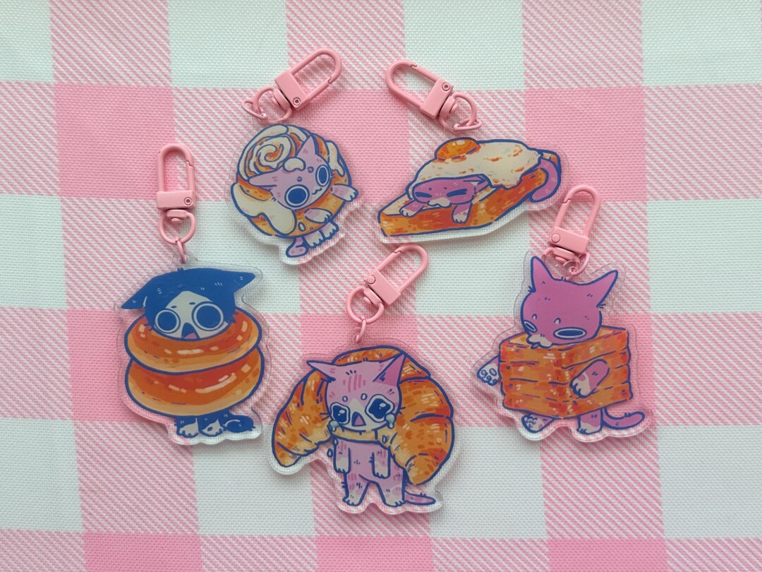 Cute Bakery Goods Acrylic Keychains, Bag Charms, Croissant, Cinnamon ...