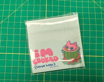 Cute "I'm Cooked" Cat LARGE Post It Notes, Sticky Notes, cute Stationery