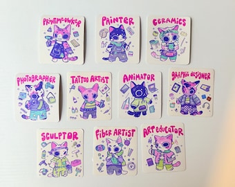 Art Medium Education Cat Stickers, Sticker Set, Kawaii Themed Stickers, Vinyl Stickers, Planner Waterbottle Laptop Stickers Decals
