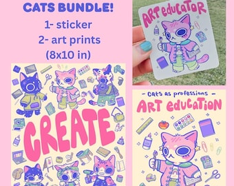 Art Teacher and Cat Print Gift Bundle, Classroom Decor, Art Education