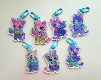 Cute Artist Cat Acrylic Keychains, bag charms, Painter, ceramics, photography