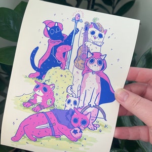 Cute Cat Fantasy MINI Prints, Magic Themed Cats, Handmade Prints, decoration, art poster, art print, Small Prints,