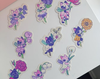 Flower Fairy Cat Sticker, Sticker Set, Kawaii Themed Stickers, Vinyl Stickers, Planner Waterbottle Laptop Stickers Decals, cute plants