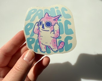 Cute Panic Cat Sticker, funny relatable sticker, Vinyl Stickers, Planner Waterbottle Laptop Stickers Decals