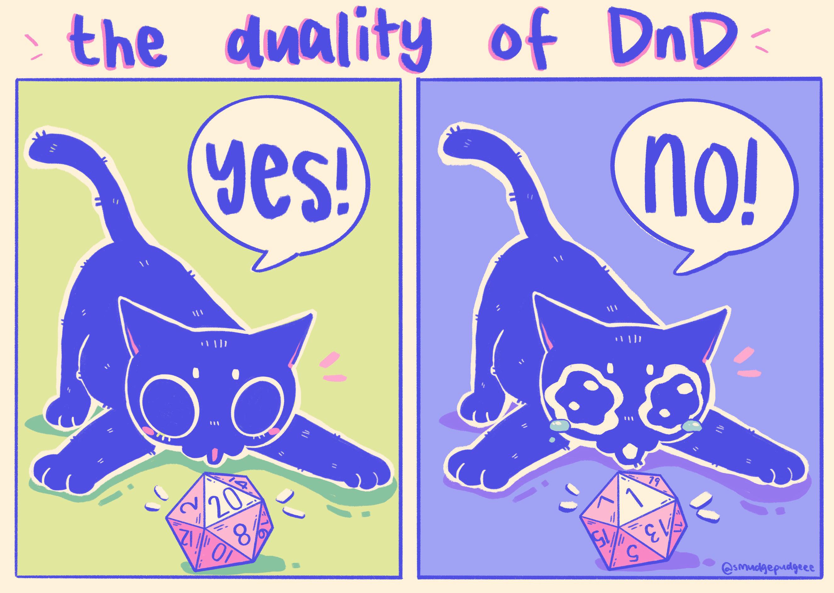 The Duality of DnD, funny relatable Themed Cats, Handmade Prints, decoration, art poster, art print, Small Prints, dungeons and dragons meme