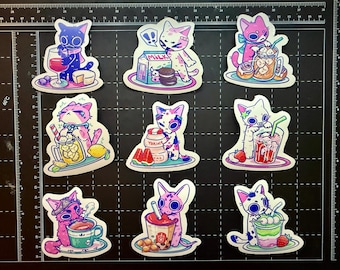 Cute Drink Cat Stickers Themed Cats, laptop decals, waterbottle vinyl stickers, tea, milk and cookies, boba