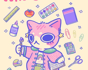 Art Education Poster Print, Coffee Themed Cats, Handmade Prints, decoration, art poster, art print, Small Prints