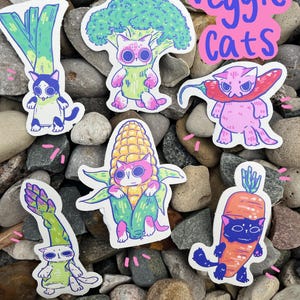 Stickers chats végétariens, Set d'autocollants de légumes, Stickers sur le thème des fleurs, Stickers vinyles, Stickers bouteille d'agenda, Stickers ordinateur portable