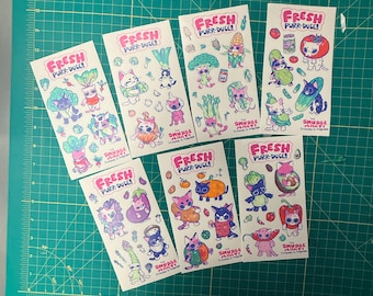 Veggie Cat Themed Vinyl Stickers, Sticker Sheet, Funny, Water bottle Stickers, Laptop Decals, Chicken nugget, hamburger