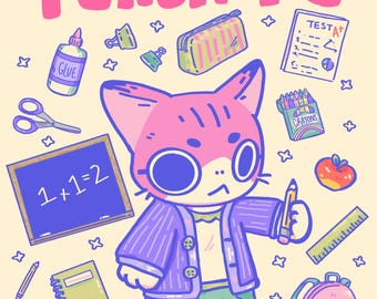 Teacher and Cat Print Gift, Classroom Decor, Art Education, Elementary Teacher