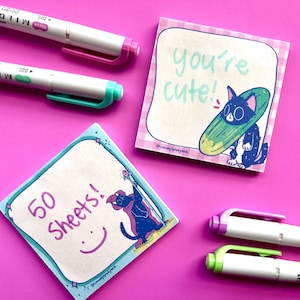 Cute Cat Post It Notes, Sticky Notes, Cucumber cat, wizard cat, dnd cat