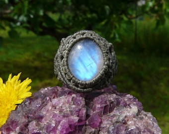 Bold Moonstone Statement Ring Mystic Macrame Jewelry