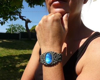 Blue Labradorite Macrame bracelet, Esoteric Talisman adjustable Boho Jewelry.