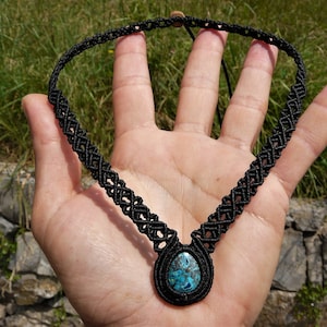 Handmade Macrame Choker Healing Crystal Gift for Women, Chrysocolla Stone Jewelry.