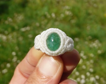 Natural Emerald Jewelry Handmade Macrame Preciuos Stone Engagement Ring, Unique Gift for Her.