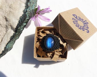Blue Labradorite Gothic Macrame Statement Ring Mystical Talisman