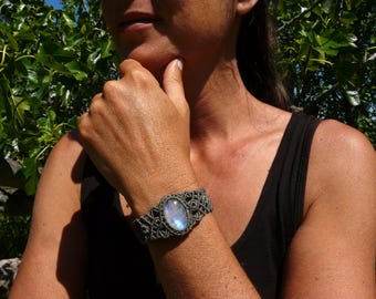 Handmade Macrame Moonstone Bracelet, Energy Healing Crystal Jewelry Statement Piece.