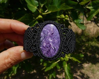 Charoite Macrame Statement Cuff Bracelet