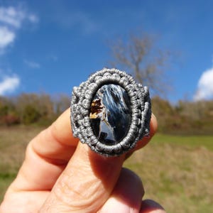 Anello Pietersite pietra dura fatto a mano Macramè boho chic