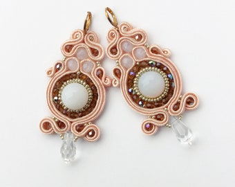 Peach bridal earrings, dangle | Big wedding earrings for brides. Long earrings for women
