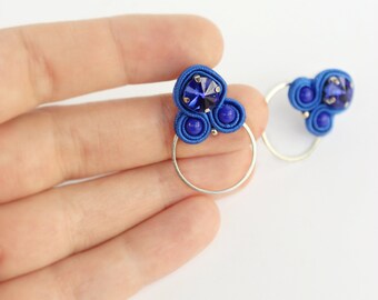 Royal blue earrings studs, circle • Artisan jewelry for woman •  Aesthetic minimalist earrings, round.