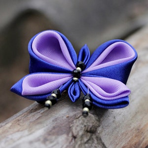 Purple butterfly brooch wildlife Gift for mom from daughter Woodland brooch Animal Kanzashi Blue violet pin brooch, nature accessories image 2