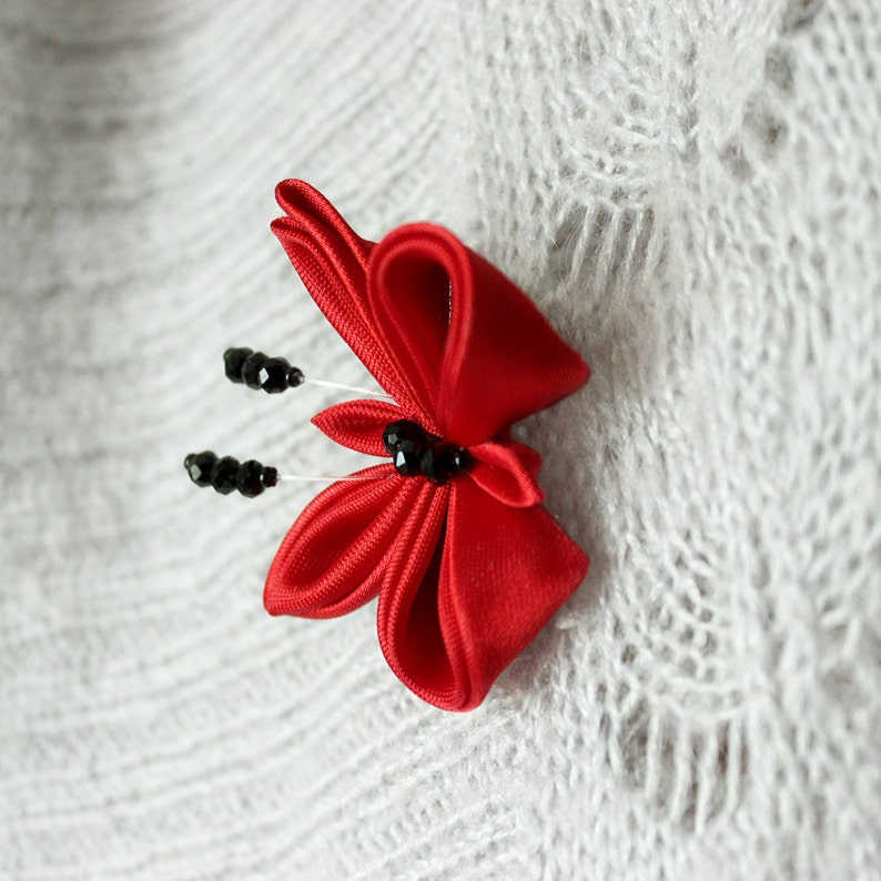 Gift for mom, coworker gift, Red brooch Butterfly brooch pin butterfly jewelry animal wildlife red fabric brooch image 2