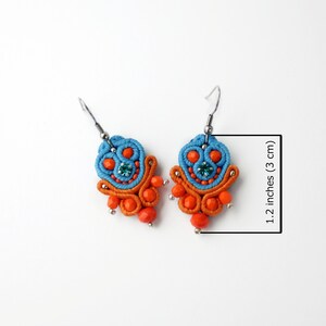 Hypoallergenic earrings, Surgical steel earrings, Orange blue dangle earrings, Tiny earrings, Lightweight earrings, presents for her