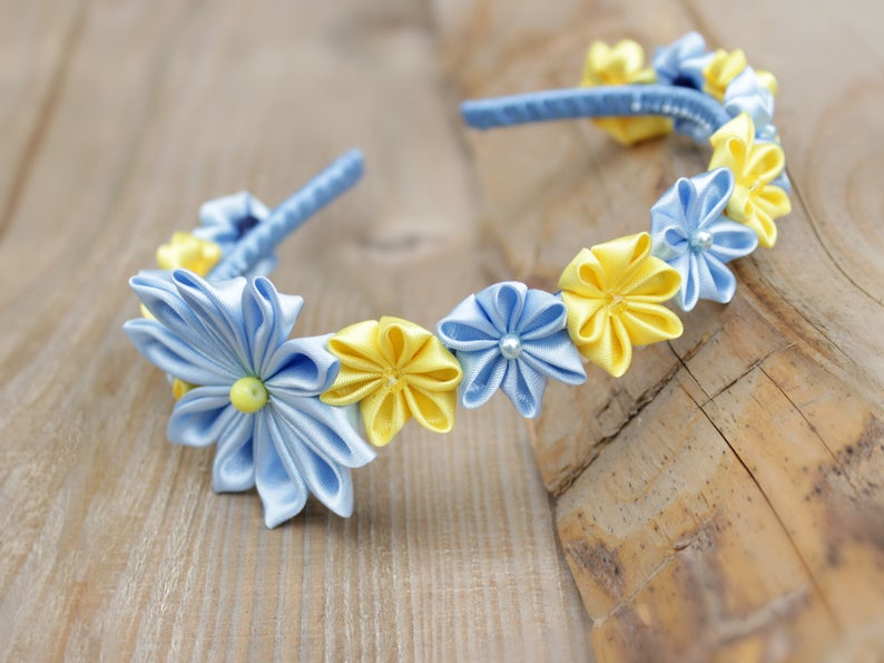 Baby blue headband Flower girl headband Flower girl gift Blue Etsy