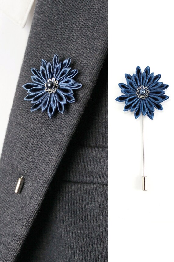 Lapel Pin woman,Wedding Boutonniere Gift Under 20,Groomsmen Lapel,Blue Awaji Pin Lapel Pin Men,Mizuhiki Knot Pin
