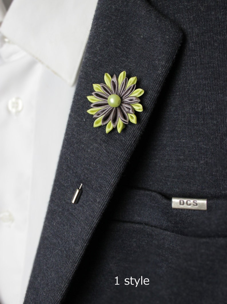 Womens Bottle Green Rose Flower Suit Blazer Jacket Lapel Pin