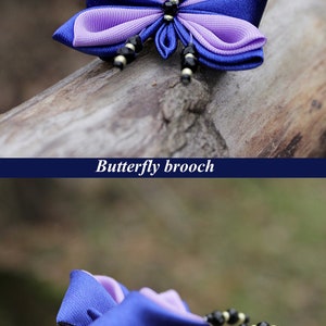 Purple butterfly brooch wildlife Gift for mom from daughter Woodland brooch Animal Kanzashi Blue violet pin brooch, nature accessories image 6