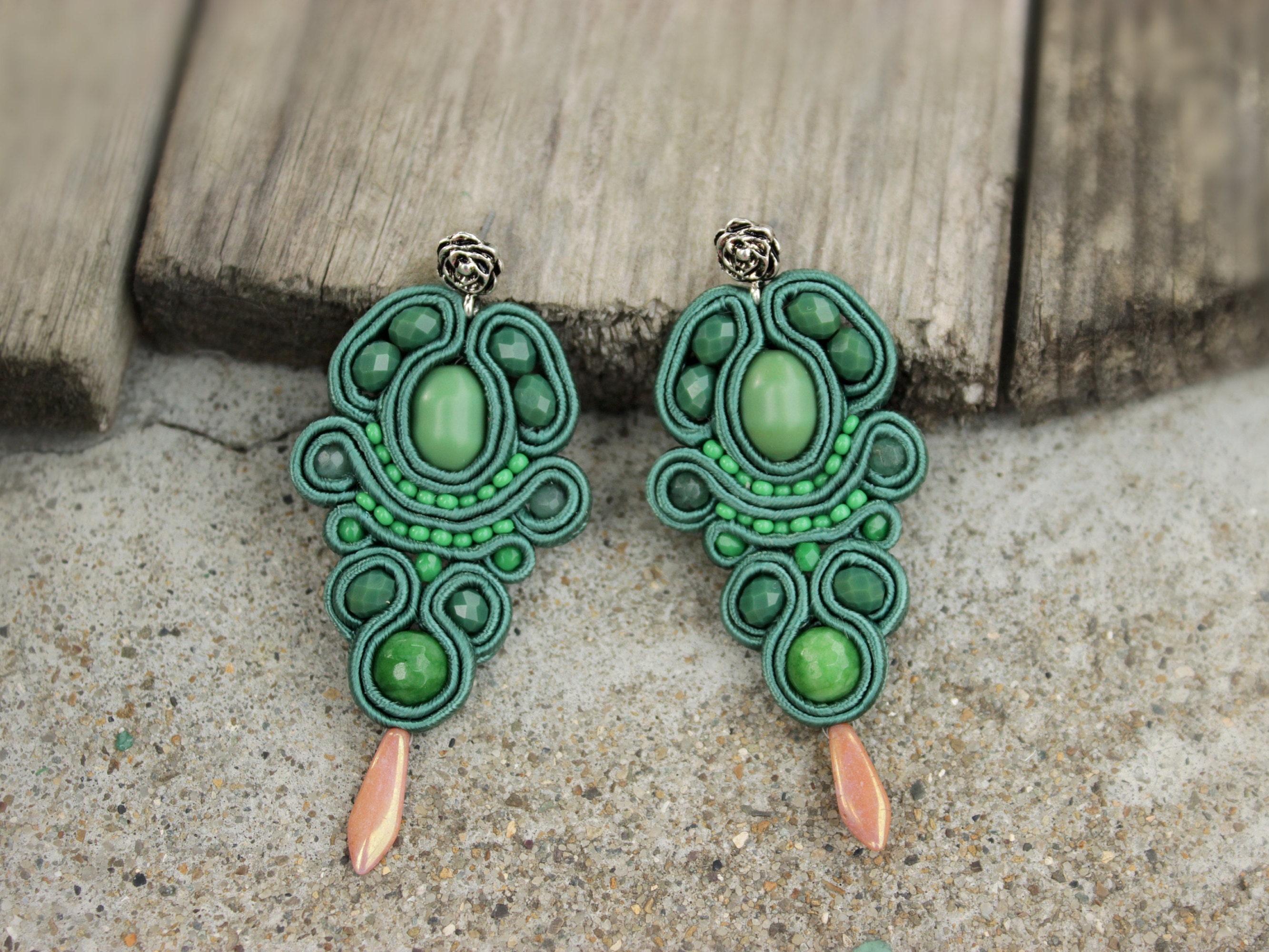 Chartreuse Long Tassel Earrings Dangle. Bronze Jewelry for 