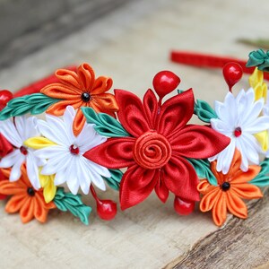 Red Headband / Kanzashi Colorful Headband / Red Flower Crown / Hair Flower Accessory / Headpiece / Adult Flowers Headband / for girls