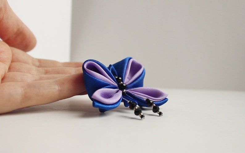 Purple butterfly brooch wildlife Gift for mom from daughter Woodland brooch Animal Kanzashi Blue violet pin brooch, nature accessories image 1
