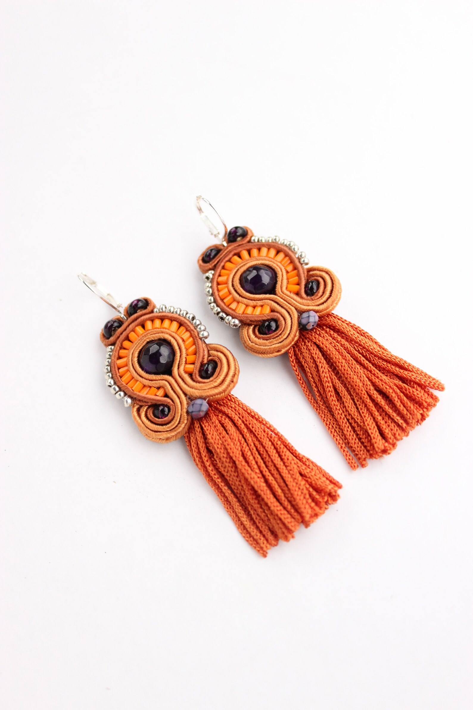 Burnt Orange Earrings Fringe Earrings Soutache Earrings Tassel Etsy