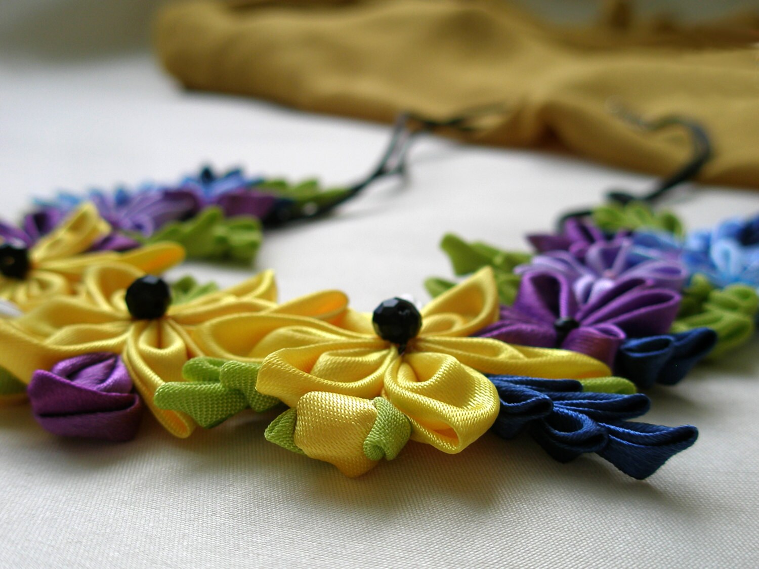 Colorful Flower Necklace for Women Chartreuse Purple Yellow Etsy
