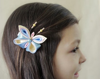 Butterfly hair accessory for toddler Hair clip with alligator. Kanzashi hair clip, Gift for kids Girl hair bow Butterfly clips, Pigtail Bows