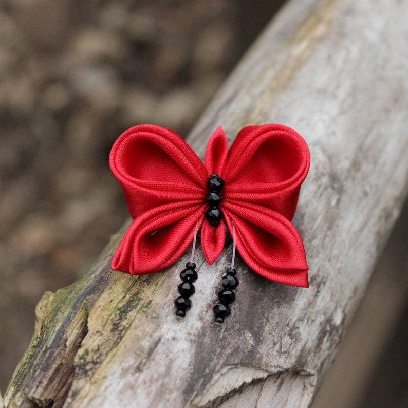 Gift for mom, coworker gift, Red brooch Butterfly brooch pin butterfly jewelry animal wildlife red fabric brooch image 3