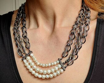 Perlas y acero - 36 Real Natural Freshwater Pearl collar - NUEVO!!