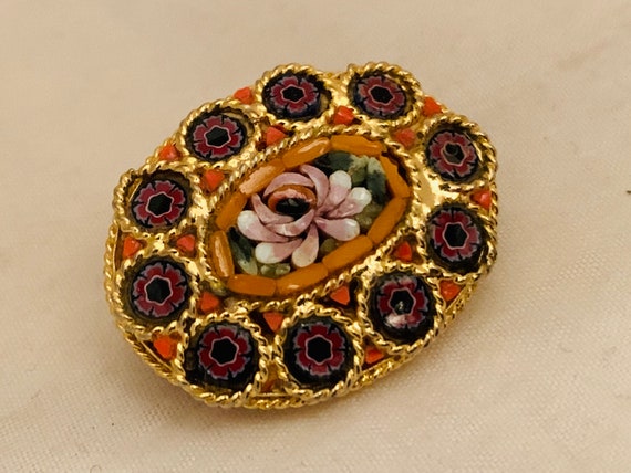 1950s Vintage Glass Micro Mosaic Brooch - Italian… - image 2