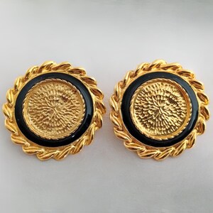 Vintage Park Lane Gold & Black Clip-On Earrings – 3 cm Classic Statement Jewelry