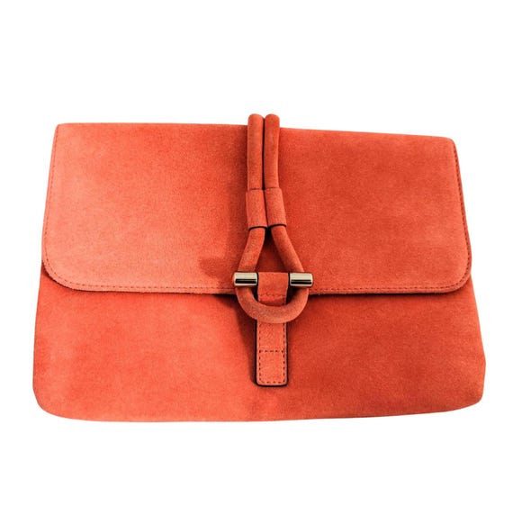 Tila March Romy Clutch – Burnt Orange Suede, Fold-over Design 