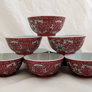 6 Chinese Famille Rose Bowls - authentic 80s